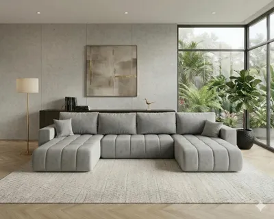 Produktbild von CORNERO Ecksofa LARA U-Form PREMIUM mit Schlaffunktion und Bettkasten Couch Sofa U-Form Eckcouch Wohnlandschaft mit Schlaffunktion Hellgrau