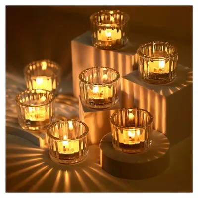 Produktbild von Teelichtgläser Set, 12 Stück, Teelichthalter 5,5 cm Durchmesser x 3,7 cm Höhe, klare Teelichthalter aus Glas für Heimdekoration, Hochzeiten, Partys und Tischdekoration