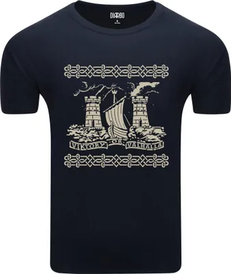 Produktbild von Diarbo Herren T-Shirt mit Wikinger Druck Sieg oder Walhalla Dunkelblau Gr.XXL