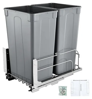 Imagen del producto de Contenedor de residuos extraíble VEVOR (50 cuartos x2), doble contenedor de residuos para debajo del fregadero de la cocina, cubo de basura con sistema de puerta y deslizador con cierre suave, para armario de cocina, debajo del mostrador (gris)