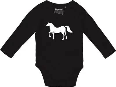 Produktbild von Huuraa Baby Body Pferd Silhouette 68 Black  Baumwolle Fairtrade Langarmbody Geschenkidee