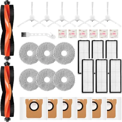 Produktbild von 27 Stück Zubehör für Xiaomi X20+ / X10 Plus Saugroboter, Ersatzteile 6 Staubbeutel 6 Wischpad 2 Hauptbürste 6 Seitenbürsten 6 HEPA Filter 1 Reinigungsbürste,6 Flach-Duftstein