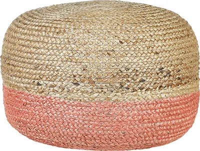 Produktbild von BELIANI Pouf Natur und Rosa aus Jute 50 x 50 x 35 cm Rund Geflochten Boho Sitzhocker Fußhocker für Wohnzimmer Kinderzimmer Flur