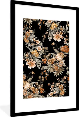 Produktbild von MuchoWow® Gerahmtes Poster Blumen - Stillleben - Muster 60x90 cm - Poster mit Schwarzem Bilderrahmen Wandposter Rahmen Foto Bilder - Dekoration - Wandposter Wohnzimmer - Hochwertig