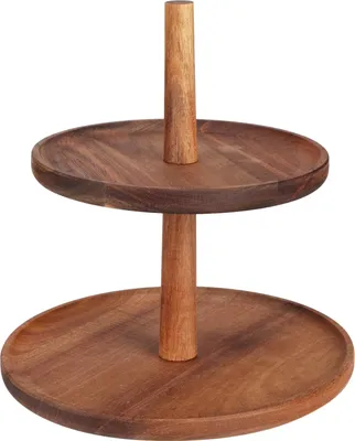 Image de Présentoir à deux niveaux Excellent Houseware, en bois, 23 x 18,5 x 23 cm, marron