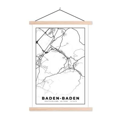 Produktbild von MuchoWow® Textilposter Baden-Baden - Karte - Stadtplan 60x90 cm mit holzfarbenen Rahmen - Textil