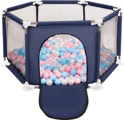 Produktbild von Selonis sechseckiger laufstall mit 900 bälle laufgitter für kinder, blau:babyblau/puderrosa/perle