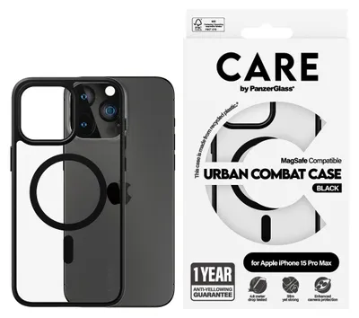 Image de PanzerGlass CARE by ® Flagship Case Transparent Urban Combat avec MagSafe noir iPhone 15 Pro Max