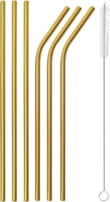 Produktbild von Sambonet Set 6 Trinkh.+Bürste Edelstahl/PVD Gold 59301G06