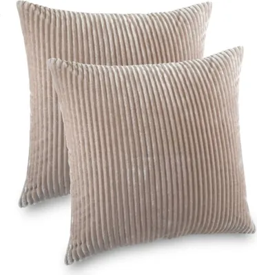 Produktbild von Kuscheli® 2er Set Kissenbezug im Doppelpack Cashmer Touch Fleece Kissenhülle, Sofakissen Kopfkissenbezug Kissenbezüge Couchkissen, Farbe:Taupe, Größe:2x 80x80 cm