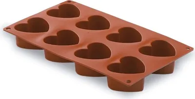 Produktbild von Gebäckform mit 8 herzförmigen Vertiefungen 6,5 x 6 x 3,5 cm, aus Silikon.