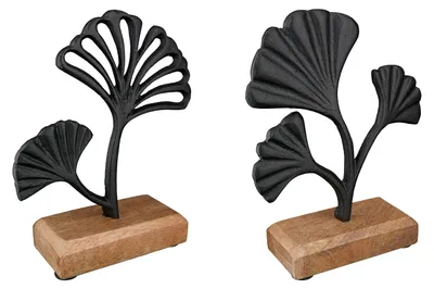 Image de Gilde, relief mural, Ginkgo, "Ginkgo", aluminium, bois de mangue, noir, L. 5 cm, l. 18 cm, H. 26 cm. 51710. 4063387517109. Lot de 2 pièces (assorties)