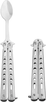 Imagen del producto de Cuchara de camping plegable, de acero inoxidable, compacta, ideal para llevar de viaje