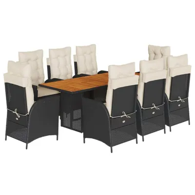 Produktbild von vidaXL 9-tlg. Garten-Essgruppe mit Kissen Schwarz Poly Rattan