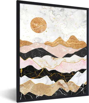 Produktbild von MuchoWow® Gerahmtes Poster Pastell - Marmor - Gold 60x80 cm - Poster mit Schwarzem Bilderrahmen Wandposter Rahmen Foto Bilder - Premium - Wanddeko Wohnzimmer