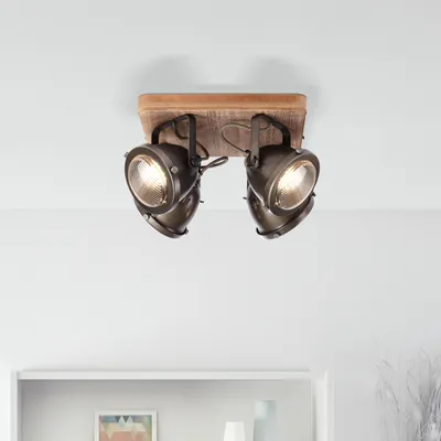 Produktbild von Rustikale Deckenleuchte, 4-flammig, GU10 max. 5 Watt aus Metall/Holz