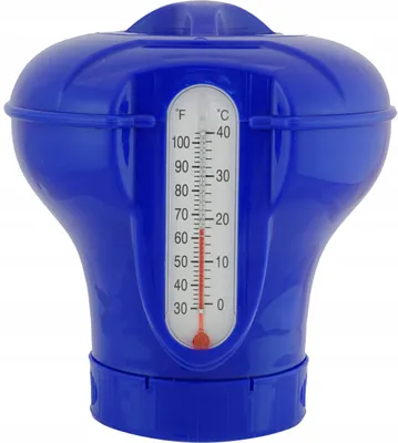 Immagine prodotto di Dosatore galleggiante per pastiglie di cloro per piscina con termometro e regolatore di flusso, 18,5 cm, blu