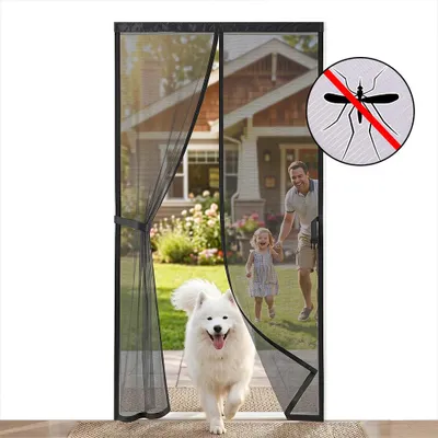 Obrázok produktu pre Sieťka do dverí 82x204 cm, magnetická, proti hmyzu, pre balkónové dvere alebo terasové dvere, bez vŕtania, extra široká, 4 cm, so suchým zipsom, záclona proti hmyzu, magnetická, čierna