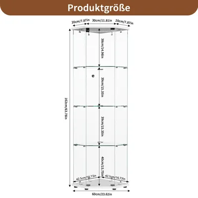 Zdjęcie produktu dla Szklana witryna narożna – wolnostojąca witryna – oświetlenie LED z panelem dotykowym – nowoczesny, minimalistyczny design – do ekspozycji przedmiotów kolekcjonerskich – biała