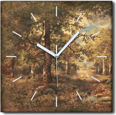 Produktbild von Coloray Uhr auf Leinwand 30x30 cm Wand Uhr Dekoration Wohnzimmer Segeltuch weiße Zeiger -Herbstwaldlandschaft.