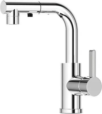 Image de Robinet de cuisine, robinet de cuisine haute pression SEMANEY, à bec extractible, robinet d'évier àd'une seule main avec deux buses, mitigeur en L, robinet de cuisine, pivotant à 360°, chrome
