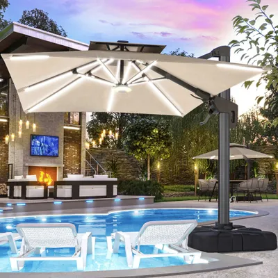 Produktbild von SUN PIETRO | Sonnenschirm | Quadratisch | B:T 300 x 300 cm | Taupe | LED | Ampelschirm, Marktschirm, Gartenschirm