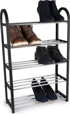 Zdjęcie produktu dla alpina stojak na buty 5-warstwowa szafka na buty 50 x 20 x 77 CM Miejsce na 10-15 par butów Łatwy montaż Czarny/Srebrny