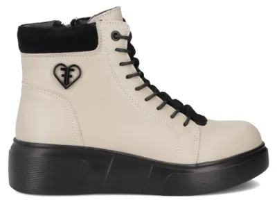 Produktbild von Beige Stiefeletten aus Naturleder mit Plateauabsatz, 3,5 cm Absatzhöhe, Wärmeisolierfutter, Reißverschluss und Schnürsenkel