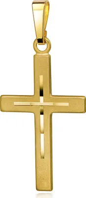 Produktbild von Kreuz-Anhänger mit hochwertigem Diamantschliff für Damen, Herren und Kinder als Kettenanhänger Gold-Kreuz 585 Gold 14 Karat mit Schmuck-Etui