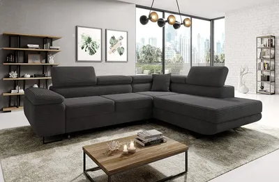 Produktbild von Easy4You Ecksofa Graphit AVATAR Kord L-Form – 277x73x203 cm - Schlafsofa mit Bettkasten und Schlaffunktion - Eckcouch mit Stauraum – Links – Stoff Kord POSO 34