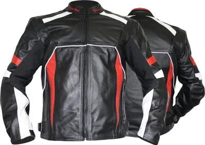 Produktbild von Lederjacke Motorradjacke aus Rindsleder Kombijacke Schwarz/Weiss/Rot, Größe:48/S