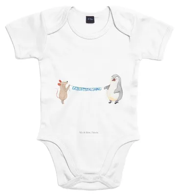 Produktbild von Mr. & Mrs. Panda Strampler Baby Maus Pinguin Geburtstag 1. - 3. Monat - Heather Grey - Geschenk, babykleidung body, Happy Birthday, Geburtstage, baumwolle, Babybody