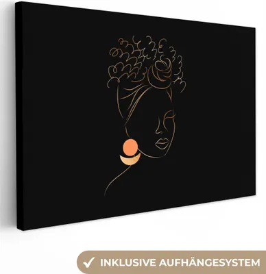 Produktbild von OneMillionCanvasses® - Leinwandbilder - 150x100 cm, Frau - Gold - Schwarz - Strichzeichnung, Wandbilder Kunstdruck Wanddekoration
