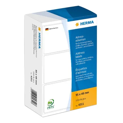 Obrázek produktu pro HERMA 4311, Bílá, Papír, Matný, 9,5 cm, 4,8 cm, 1000 kusů