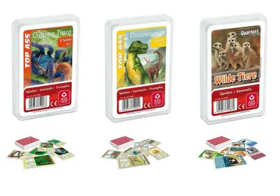 Produktbild von Bundle ASS Altenburger 3-er Set Quartettspiele/ Quartett Wildnis bestehend aus 1. Top Ass Dinosaurier - 2. Wilde Tiere - 3. Giftige Tiere