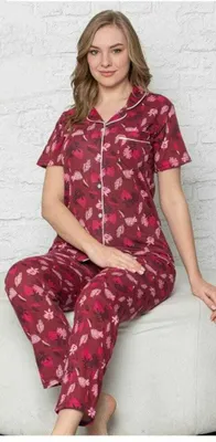 Immagine prodotto di Pigiama da donna Schlafanzug Kurz Rot Rot XL Viskose mit Knöpfen 2 Teiler L-80