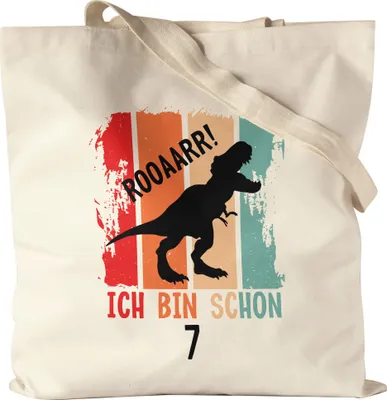 Produktbild von Roooaarr Ich Bin 7 Jutebeutel Dinosaurier Dino T-Rex Geburtstagskind Geschenkidee