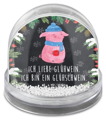 Produktbild von Mr. & Mrs. Panda Schneekugel Weihnachten Schwein Glühwein - Kreidetafel - Geschenk, wohnaccessoire, dekoartikel, Glühschwein, Weihnachts, schnee kugel, Punsch