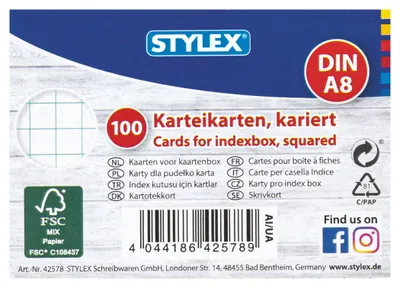 Produktbild von Stylex Karteikarten - DIN A8 - kariert