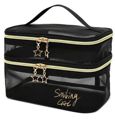 Produktbild von Kosmetiktasche - Transparent - Stilvoll - Praktisch - Reise - Zweistufig - Nylonnetz