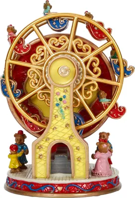 Produktbild von Spieluhr Riesenrad im märchenhaften Retro-Design zum Aufziehen, weihnachtliches Jahrmarktkarussell mit Musik und Bewegung, 8 Gondeln mit 16 Bärchen als Fahrgäste