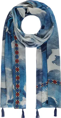 Immagine prodotto di Sciarpa da donna con fiori e frange, blu Passigatti