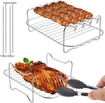 Imagen del producto de 2 asadores de acero inoxidable – Accesorios para freidoras de aire de doble zona – Duraderos y resistentes a la corrosión