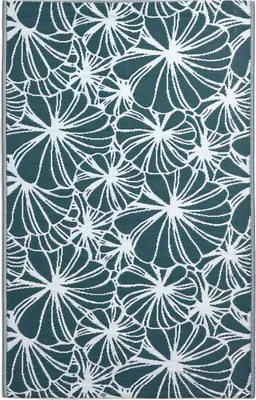 Produktbild von HOMESCAPES Outdoor Teppich wetterfest dunkelgrün 150x240 cm, Balkonteppich mit floralem Muster, Gartenteppich wendbar