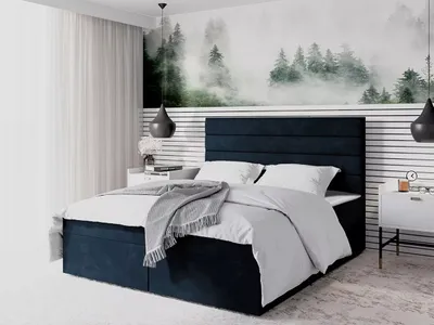 Obrázek produktu pro Moderní čalouněná postel 140x200 MAHERA s úložným prostorem - tmavě modrá
