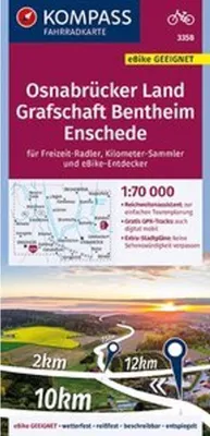 Immagine prodotto di Mappa ciclistica KOMPASS 3358, regione di Osnabrück, contea di Bentheim, Enschede, scala 1:70.000