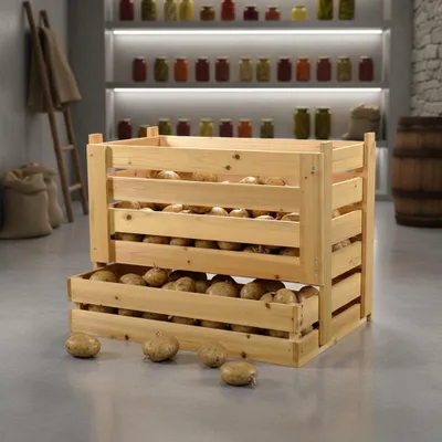 Produktbild von Holzkiste 58x38x42 cm stapelbar Kartoffelkiste mit Griffen & Lüftung
