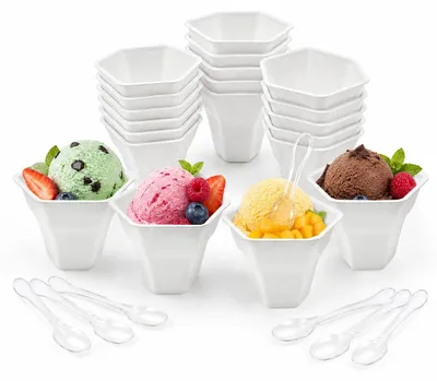 Eisbecher aus Papier, 50 Stück mit Löffeln, für Desserts & Partys
