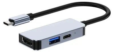 Immagine prodotto di Adattatore multifunzione 3 in 1 USB-C a HDMI Techstar® CYC3IN1, HDMI 4K, 1 x USB 3.0, Compatibile con MacBook Air e MacBook Pro, Porta PD, Grigio