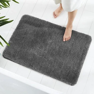 Productafbeelding van Ibenzoa® Pluizige microvezel badmat (polyester), 50 x 80 cm – Anthraciet, TPR antislip, machinewasbaar, zacht en absorberend, geschikt voor badkamer en woonkamer
